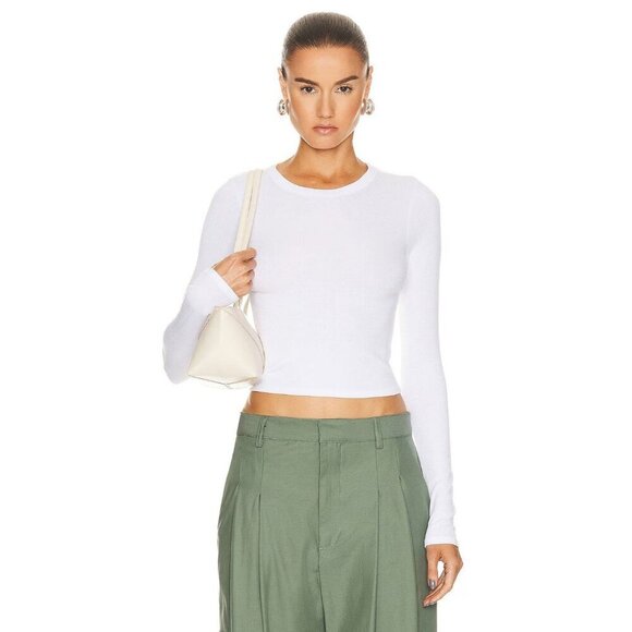 Enza Costa Silk Knit Long Sleeve Tuck Top in White Medium New Womens Tee - Picture 1 of 13